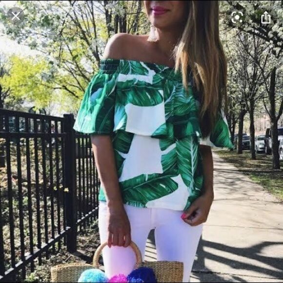 Tiff & Jen Tropical Palm Off Shoulder Top - Picture 1 of 9